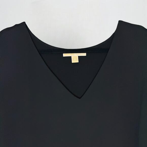 Michael Kors Plus Size Black Chiffon Layered Tunic Tank Top 3X V Neck Knit Back - Picture 2 of 8